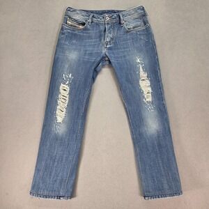 Diesel Zathan Jeans Mens Blue Bootcut Distressed Denim Wash 008AR Fits 30x27